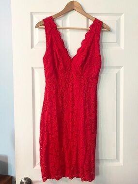 Express Red Lace V-Neck Midi Dress